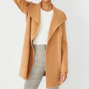 Ann Taylor Seed Stitch Coatigan Long Open Cardigan Sweater Jacket Tan Brown